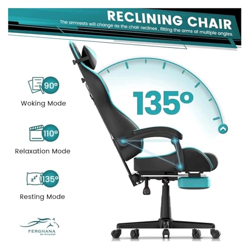 ONMYJFD Gaming Chairs, Ergonomic Racing PC Game Computer Chair with Headrest Lumbar Support Adjustable Recliner の商品画像 2