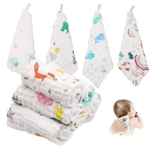 Image of BabyGo Muslin Baby Washcloths - 6 Layer Ultra Soft Cotton Baby Towels | Highly Absorbent Face Towels for Newborns, Kids & Toddlers | Quick Dry Burp Cloths & Bath Essentials - Pack of 4