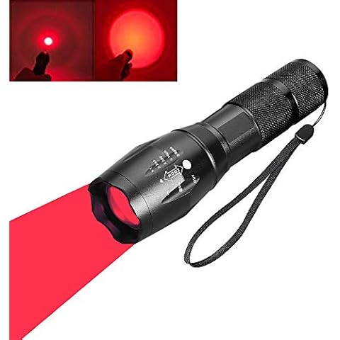 Red Light LED Torch, Red Tactical Hunting Flashlight Signal Torches Zoomable Adjustable Focus 1 Mode for Night Vision Astronomy Fishing Aviation (Red Beam) Cover