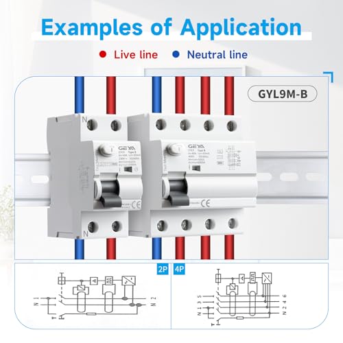 GEYA Elektromagnetischer Fehlerstromschutzschalter Differentialschalter Sicherheitsschalter(Type B-2P-40A-0.03A)