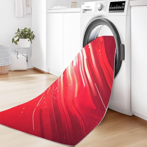 Tapis rouge géométrique diagonal 40x110cm lavable à poils courts - 7
