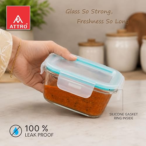 Image of ATTRO Sling Glass Lunch Box Set with Insulated Lunch Bag, 3 x 310ml Airtight Leakproof Containers, Microwave & Freezer Safe Borosilicate Glass Food Storage Containers for Office, School & Travel-Grey