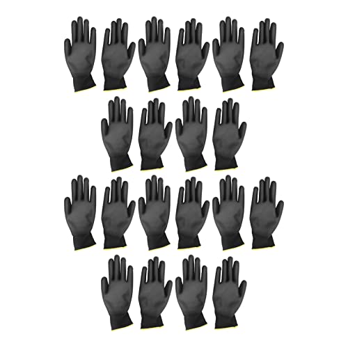 QANYEGN 10 pares de guantes de trabajo de seguridad, guantes de almacén recubiertos de PU, guantes de trabajo de seguridad antiestáticos para jardinería al aire libre (negro