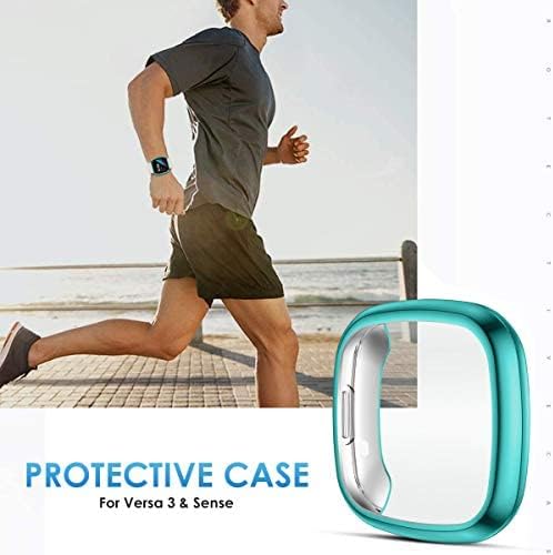 CAVN 4-Pack Screen Protector Case Compatible with Fitbit Sense/Versa 3, Screen Protector TPU Protective Screen Cover Saver Bumper for Sense Smartwatch (Red/Purple/Green/Rose Pink)