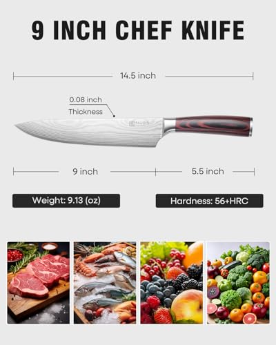 PAUDIN Chef Knife, 9 Inch Kitchen Knife for Meat & Vegetables Butcher Knife - image 2