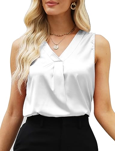 Women's Silk Satin Blouse, Summer Sleeveless Tank Tops, V Neck Camisole Work Shirts for Women