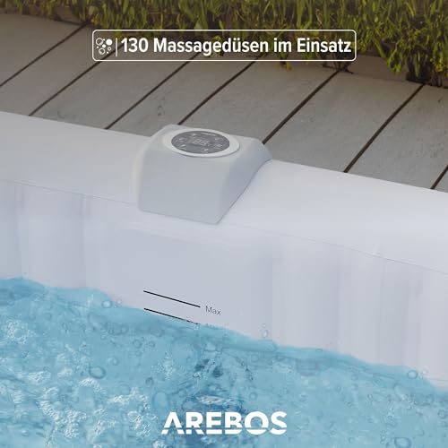 Arebos Spa Whirlpool 2400W | In-Outdoor Pool | für 6 Personen 185x185cm | 130 Massagedüsen | 910 L mit Heizung | Aufblasfunktion per Knopfdruck | Inkl. Abdeckung | Bubble Spa & Wellness Massage