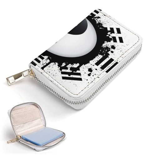 Women Leather Coin wallet, Key Change Organizer Zipper Card Holder Purse Clutch Pouch Pocket 4.5x3.15 in Print Yin Yang Circular on White2