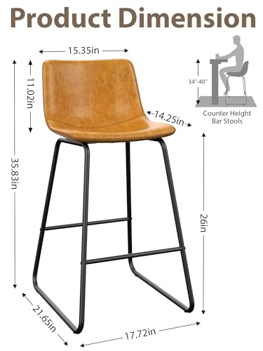 Image of 26in Bar Stools Counter Height Chairs Set of 4 (Whiskey Brown)