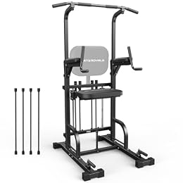 Sportsroyals Assisted Pull Up Bar Station, 450LBS Adjustable Power Tower with Resistance Bands for Home Gym Strength Training Equipment