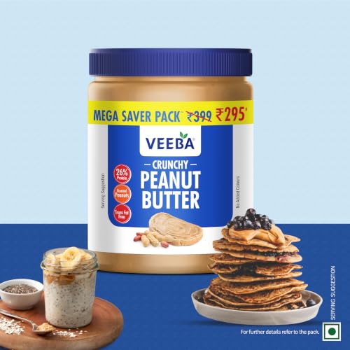 Image of VEEBA Crunchy Peanut Butter| High Protein|Naturally Gluten Free|Vegan|Trans Fat Free|No Added Preservatives|No Added Colour&Flavour|Non Gmo|900G