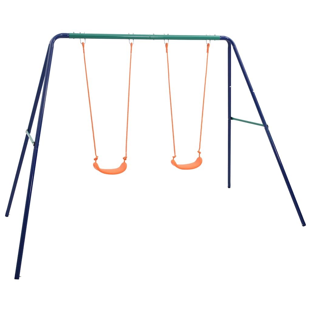 Juego de columpio con 2 asientos de acero, resistente a la intemperie, 272 x 156 x 180 cm, para niños de 3 a 10 años, robusto juguete de jardín, incluye accesorios de montaje, ideal para