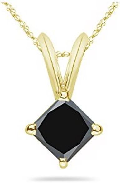 Princess Cut Black Diamond Solitaire Pendant AAA Quality in 14K Yellow Gold Available in Small to Large Sizes