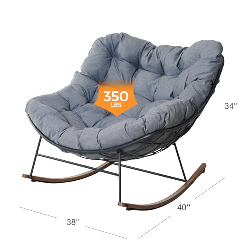 Grand Patio Rocking Chair Outdoor, E-Coated Papasan Rocking Chair With Cushion, Outdoor Rocker Recliner Chair For Patio Porch Garden Backyard thumb #1
