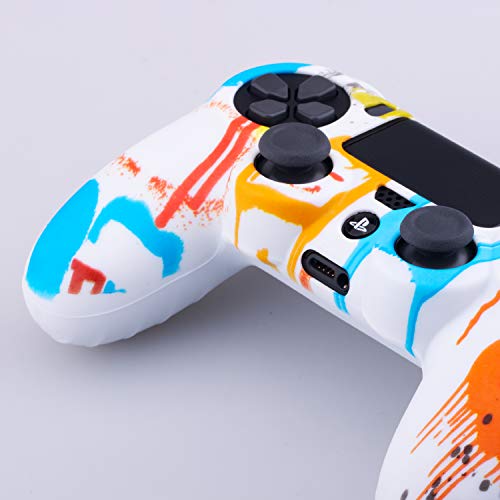 9CDeer 1 Piece of SiliconeTransfer Print Protective Cover Skin + 6 Thumb Grips & Dust Proof Plugs for PS4/Slim/Pro Controller Spray-Painting