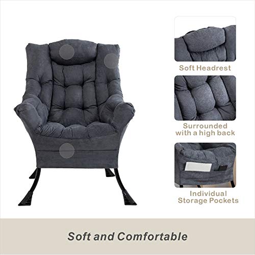 Explore Land Living Room Single High Back Lazy Chair Modern Upholstered Accent Chair (Cool Grey With Footrest) #TOP1