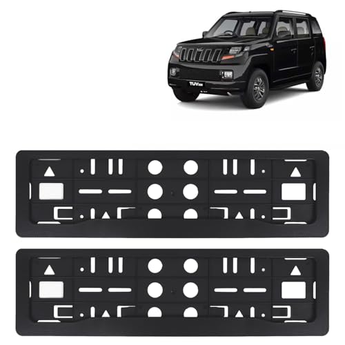 Image of KINGSWAY TUV 300 Car Number Plate Frames for All 2015 to 2020 Models of Mahindra Car Registration Plate Holders, Black Licence Plate Covers (Front and Rear), Universal Size 51.5 x 14.5 cm