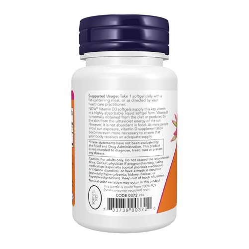NOW Foods Supplements, Vitamin D-3 5,000 IU, High Potency, Structural Support*, 120 Softgels - Image 4