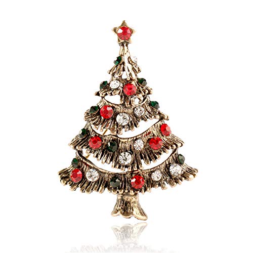 AMZ-Mall Recuerdos De Navidad La Broche del árbol De Navidad De La Vendimia De Color Broche Pin Seno del Rhinestone De Navidad del Pin (Golden)