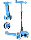 BELEEV 3-Wheel Scooter for Kids Age 2-6, Scooter for Toddlers Girls Boys Children, Adjustable Height, Lean to Steer, Light Up Wheels, Extra-Wide Deck(BLUE)