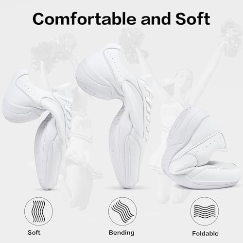 Image of Cheer Shoes for Youth Girls White Cheerleading Athletic Dance Shoes Tennis Sneakers for Competition Sport Training