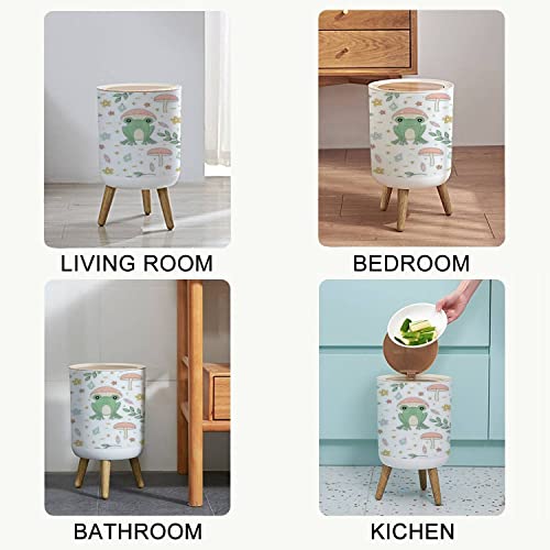 Image of KCDCYCZEAL Small Trash Can with Lid Cottagecore Frog and Mushrooms Seamless Round Recycle Bin Press Top Dog Proof Wastebasket for Kitchen Bathroom Bedroom Office 7L /1.8 Gallon