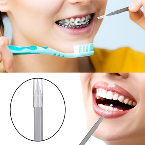 Image of Patelai 100 Pieces Braces Dental Brush for Cleaner Interdental Toothpick Dental Tooth Flossing Head Oral Hygiene Flosser Toothpick Cleaners Tooth Tool(Blue, Grey,Mixed Sizes)