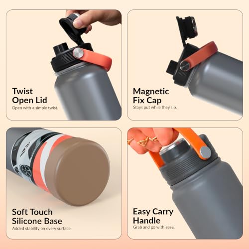 Image of Rabitat Hyde Personalized Vacuum Insulated Stainless Steel Water Bottle 1000 ml | Double Wall Vacuum Insulation |18 /8 Food Grade Steel | Leak Proof | Wide Mouth | Ring Handle | BPA Free | Turbo Rush