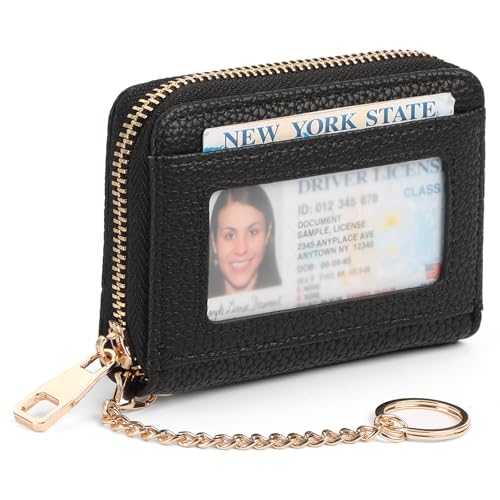 Image of SENDEFN Leather Credit Card Holder for Women RFID Blocking Keychain Wallet Small Accordion Cases with ID Window