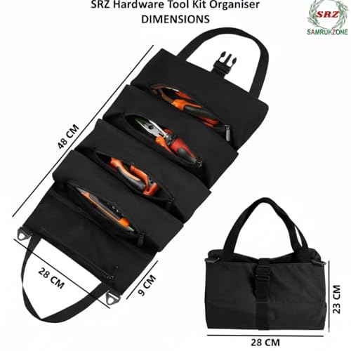 Image of SRZ Tool Kit Storage Organiser for Home & Car Tool Bag Gardening Tools, Electrical Tool, Utility Tool Bag, Car Tool Kit (5 Zipper Pockets, ONLY BAG NO TOOLS - NEW IMPROVED)