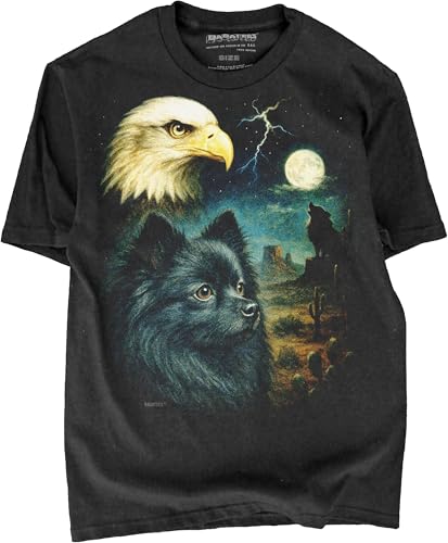 BABATEES Black Pomeranian Moonlit Artwork Premium Black Tshirt - 100% Cotton - for Men & Women