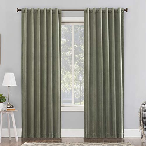 Sun Zero Hampshire - Cortina térmica de Terciopelo con reducción de Ruido, 100% Opaco, 127 x 243 cm, Color Verde Musgo Cover