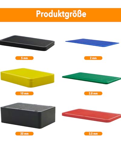80 Stück Unterlegplatten 60x40 mm: Mehrfarbige Kunststoff Abstandshalter & Ausgleichsplättchen Plättchen Unterlegklotz Distanzkeile in 2/2,8/3,5/5/10/20mm