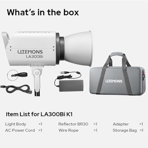 Ficha técnica Godox Litemons LA300Bi K1 Iluminación LED Continua 300W Bicolor CCT 2800K-6500K Bowens Mount con NFC Soporte App Control CRI 95+ TLCI 94+ Luz Portátil Foco de Luz - Fernando Cortés