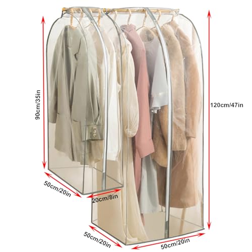 2 Pcs Clear Garment Bags for Hanging Clothes, Clothes Covers Protecting Dust with Zipper for Closet, Suit, Coat, Shirt, Dress2