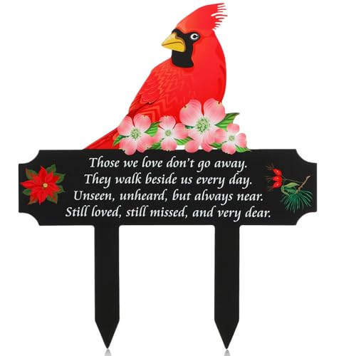 Kigley Cardinal Grave Decoration Loss of Mother Father for Cemetery Metal Memorial Stakes Grave Decorations for Mother's Day Humans Grave for Outdoor Yard Garden(Cardinal)