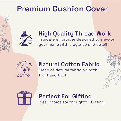 Image of Wakefit Designer Cushion Cover | 16x16 inch | Heavy Embroidery | Premium Cotton Fabric on Front & Back | Pack of 1 | Pine Brown | Brown