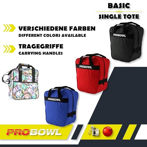 1 Ball Bowling Tasche – Pro Bowl Basic Single Tote – Bowlingbag für Ball Schuhe – Tragbar Schmal – Gepolsterter Ballteller – Leichte Bowlingtasche mit Tragegriffe – Tasche Herren Frauen Kinder - Blau