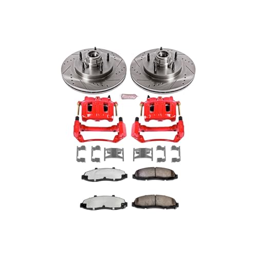 Image of PowerStop Front Brake & Caliper Kit for Ford F-150 1999-00 - Drilled & Slotted Disc Rotors + Z36 Brake Pads + Red-Powder Coated Calipers, KC1863A-36