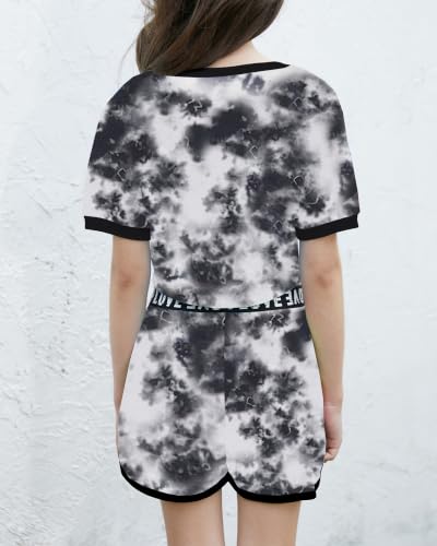 Image of Betusline Girls Summer 2 Piece Outfits,Kids Short Sleeve Crop Top & Shorts Set with Side Pockets