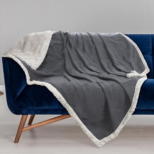Catalonia Classy Waterproof Love Blanket for Bed, Fleece Intimacy Blanke for Adults, Reversible Washable Dog Blanket for Sofa, 150 x 130 cm, Gray/Tuape