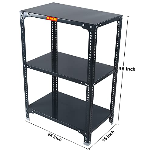 Image of SMR Prime CRC Sheet 24 Gauge Multipurpose Slotted Angle Rack with 3 Shelf for Home, Office & Industry - (36x24x15 in, 8.6 Kg | 16 Gauge Angle-Grey)