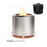 Relaxdays Feuerschale ohne Rauch, Edelstahl, HxD 45 x 49 cm, Standfuß & Aschebehälter, rauchfreie Feuerstelle, Silber