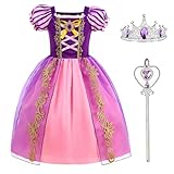 ROSADAGE Princess Costumes Halloween Cosplay Party Dress Up for Little Girls with Accessories (Purple, 130 (5-6T))