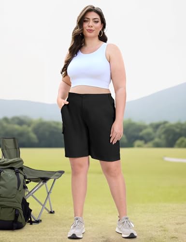 FOREYOND Women's Plus Size Golf Shorts Quick Dry 9'' Hiking Cargo Shorts Athletic Casual Summer Bermuda with Pockets3
