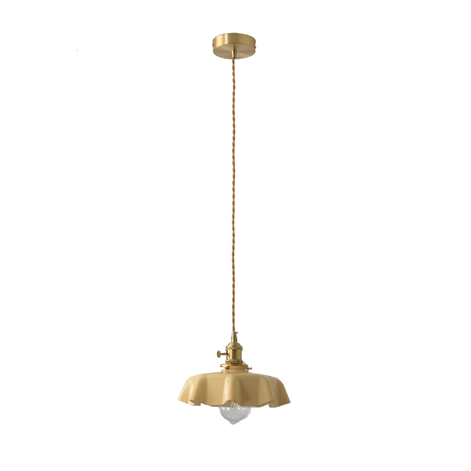 NICRX 250mm Yellow Flower Glass Pendant Light, Gold Brass & Glass Hanging Lamp with Turn on/Off Switch Ceiling Light for Island (Yellow)