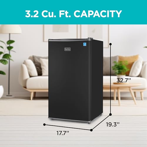 BLACK+DECKER 3.2 Cu. Ft. Compact Refrigerator, ENERGY STAR Certified Small Refrigerator, Single Door Mini Fridge with Chiller Compartment, Personal Fridge for Home or Dorm Room, BCRK32B, Black on Fridge.com