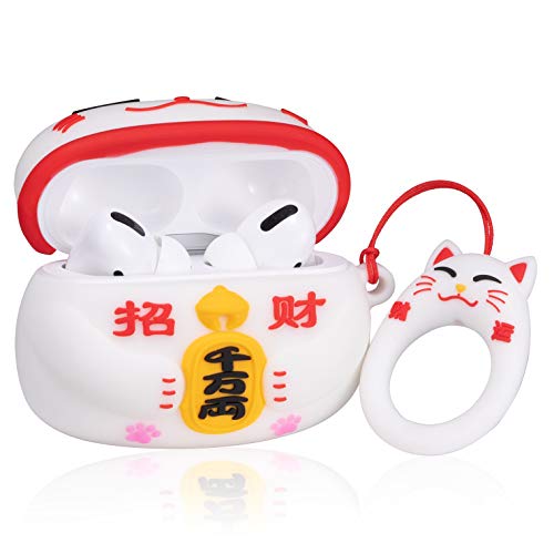 Coralogo Case For Airpods Pro 2019/Pro 2 Gen 2022 Cute,3D Animal Character Silicone Cartoon Airpod Skin Funny Fun Cool Keychain Design Kids Teens Girls Boys Cover Cases Air Pods Pro (White Lucky Cat) #TOP1