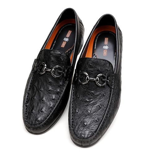 Men's Genuine Leather Penny Loafers, Ostrich Patterned Dress Shoes with Metal Buckle Slip On Dress Loafers for Mens Wedding Business Party Shoes