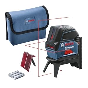 bosch professional laser ligne en croix gcl 2 15 (laser rouge, pour l'intérieur, avec points d’aplomb, portée : 15 m, 3 piles aa, support rotatif rm 1, cible laser, housse de protection)